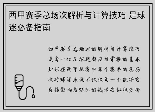 西甲赛季总场次解析与计算技巧 足球迷必备指南